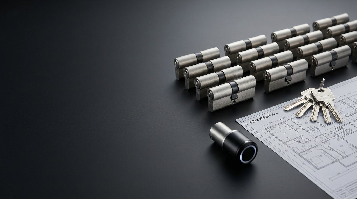 Moderne Schliessanlage — aufeinander abgestimmte Sicherheitszylinder, Generalschlüssel und elektronischer Zutritt